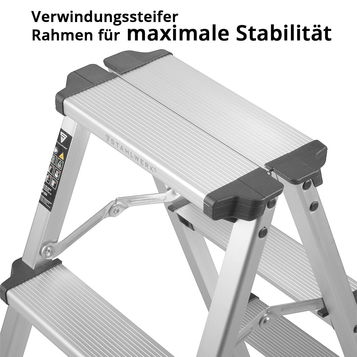 STAHLWERK aluminum step ladder ALT-150 ST up to 150 kg, 3 steps, standing height 72 cm, aluminum ladder | Folding ladder | Folding step | Multi-purpose ladder | Stepladder with non-slip rungs