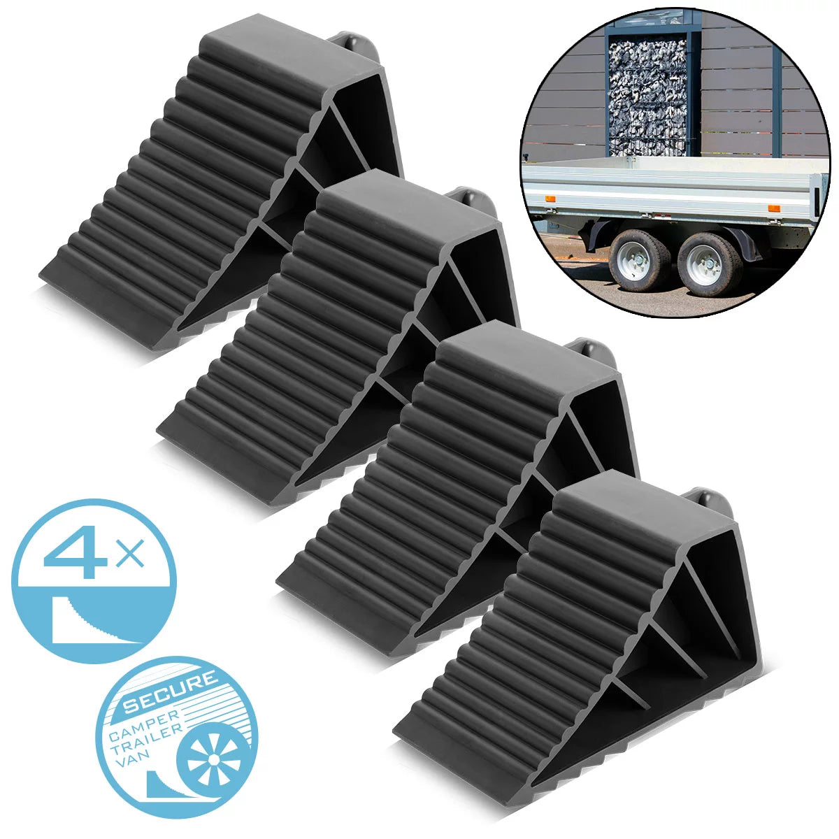 Cunei per ruote STAHLWERK GT-02 ST set da 4 cunei per freni con carico per asse fino a 1,5 t | ostacolo | Cunei da ruota | Cunei per ruote per rimorchi per auto, camper, roulotte o roulotte