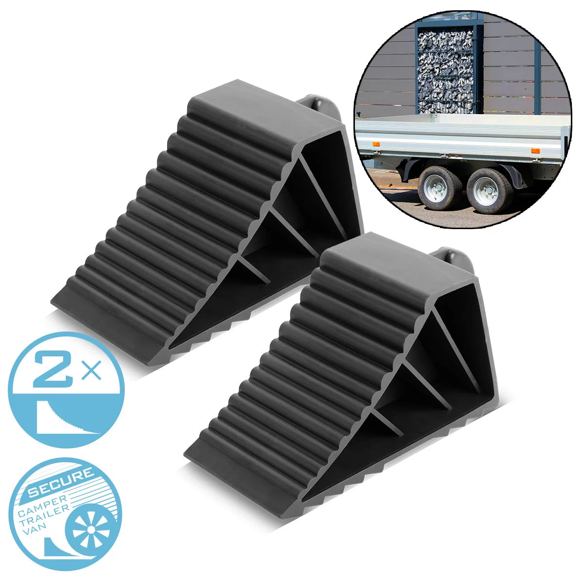 Cunei per ruote STAHLWERK GT-02 ST set da 2 cunei per freni con carico per asse fino a 1,5 t | ostacolo | Cunei da ruota | Cunei per ruote per rimorchi per auto, camper, roulotte o roulotte