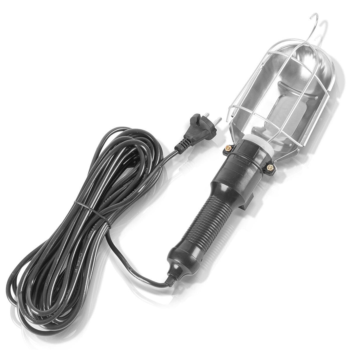 Lámpara de trabajo STAHLWERK con casquillo E27 hasta máx. Lámpara de taller de 60 W con cable de 10 m, gancho para colgar y mango de goma, lámpara de construcción | Lámpara de trabajo | Lámpara de mano para trabajos de reparación y renovación.