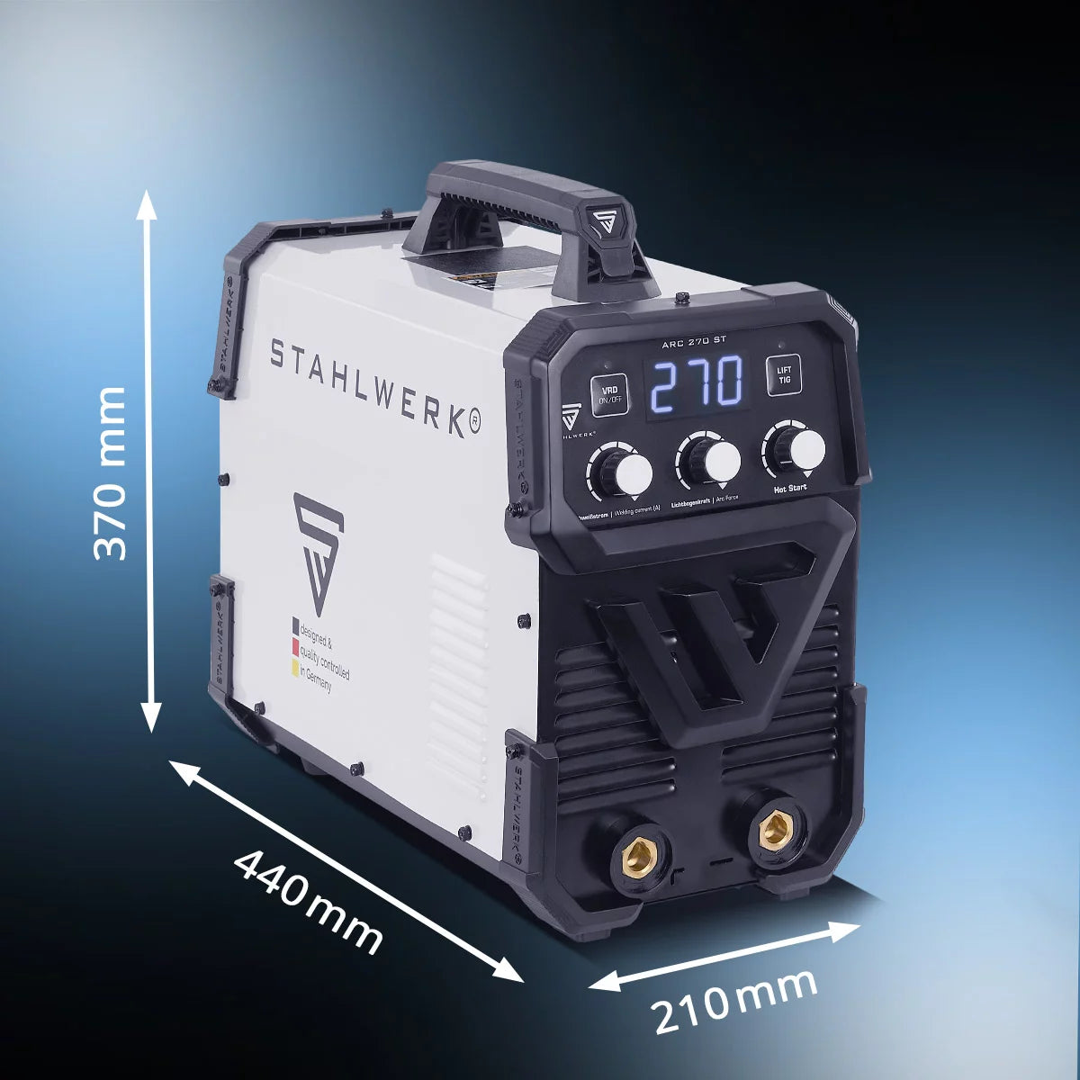 STAHLWERK ARC 270 ST fully equipped IGBT welding machine DC MMA / E-hand welder, lift-TIG function with real 270 amps, very compact, 400V, white