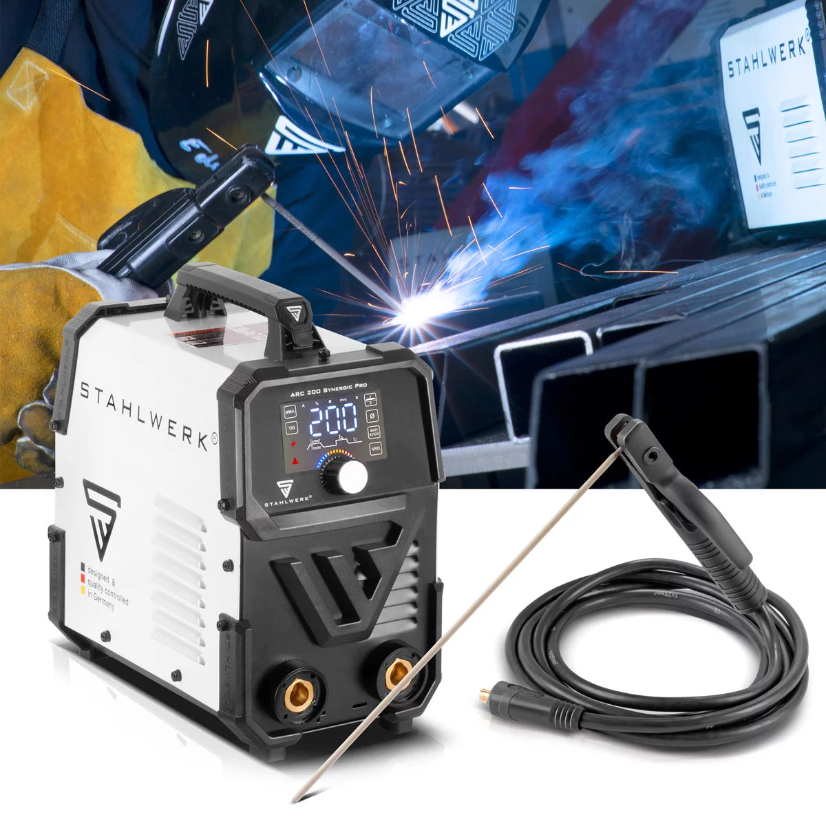 STAHLWERK ARC 200 Synergic Pro fully equipped electrode welding machine, fully synergic MMA | E-hand | Lift-TIG inverter with 200 amps and IGBT technology