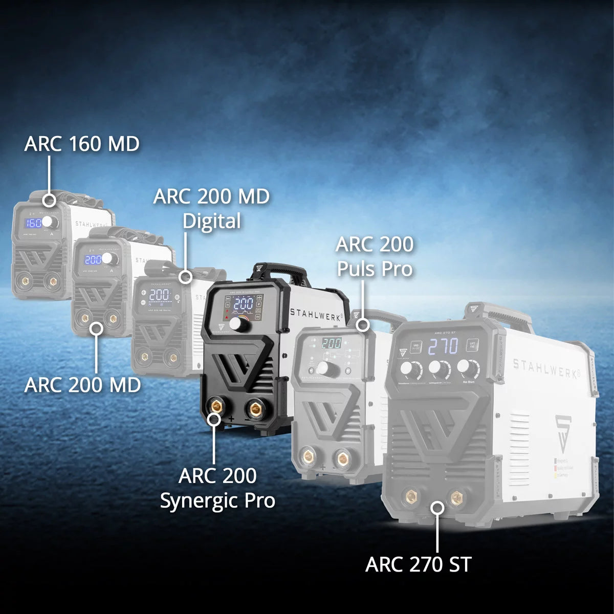 STAHLWERK ARC 200 Synergic Pro Elektroden-Schweißgerät, vollsynergischer MMA | E-Hand | Lift-TIG Inverter mit 200 Ampere und IGBT Technologie