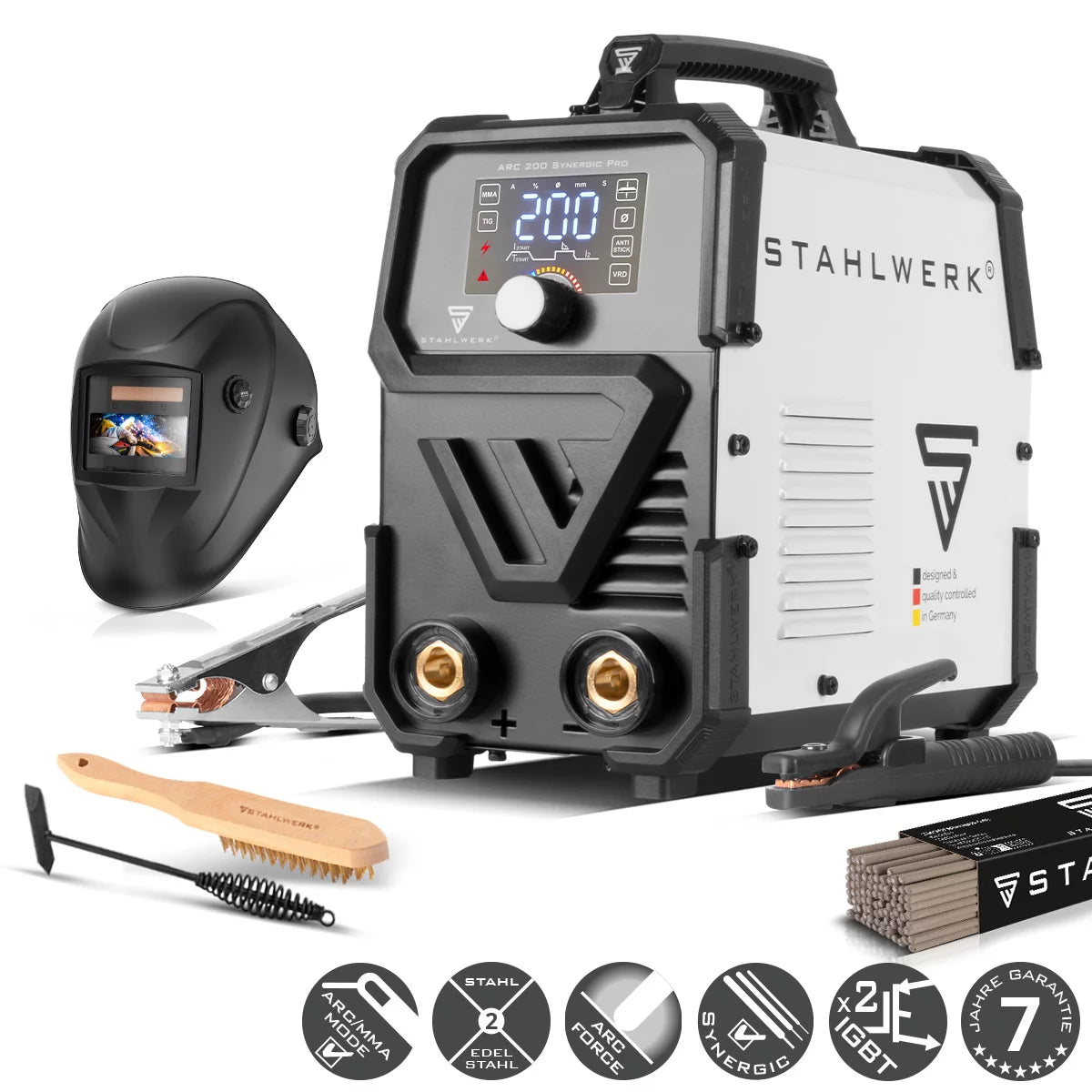 STAHLWERK ARC 200 Synergic Pro fully equipped electrode welding machine, fully synergic MMA | E-hand | Lift-TIG inverter with 200 amps and IGBT technology