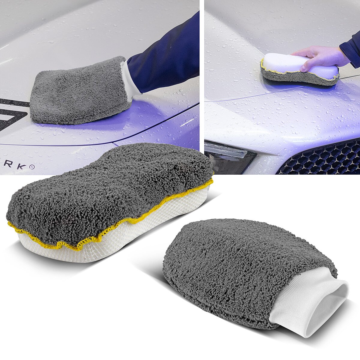 STAHLWERK Autoreinigungs-Set 9-teiliges Autopflege-Set | Aufbereitungs-Set | Autowasch-Set | Detailing-Set mit Mikrofaser-Tüchern, Felgenbürste, Waschhandschuh, Schwamm und Applikator-Pads
