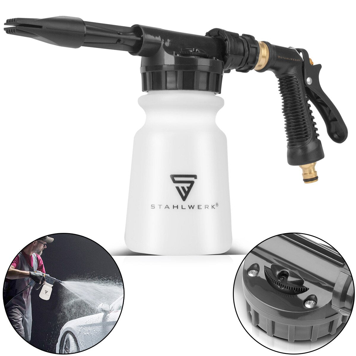 STAHLWERK car wash foam spray gun RP-91 ST with removable container for cleaning agents | Cleaning gun for professional cleaning | Car cleaner suitable for most garden hoses