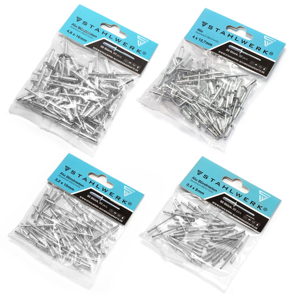 STAHLWERK HNZ-130 ST Pince à rivets à levier professionnelle robuste et pince à mandrin / pince à rivets aveugles en acier au chrome-molybdène nickelé - jeu de 8 pièces comprenant 200 rivets et 5 inserts interchangeables