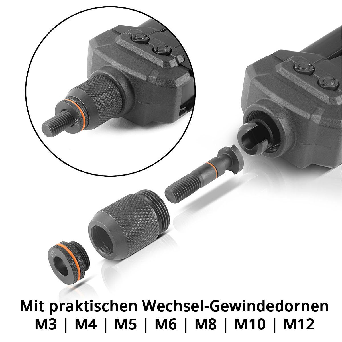 STAHLWERK Blindnietzangen Set NZ-16 ST Nietzange | Nietmutternzange | Popnietzange | Hebelnietzange mit Wechsel-Gewindedorn M3 | M4 | M5 | M6 | M8 | M10 | M12 inklusive 70 Nietmuttern und Koffer