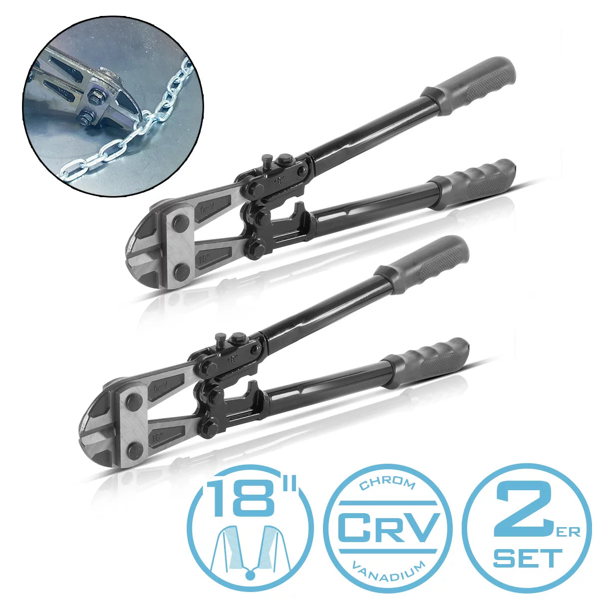 STAHLWERK Coupe-boulons 18" Chrome Vanadium Ciseaux à boulons professionnels Lot de 2 | Coupe-acier | Coupe-maille | Ciseaux en acier de construction | Coupe-métal avec mâchoires de coupe trempées