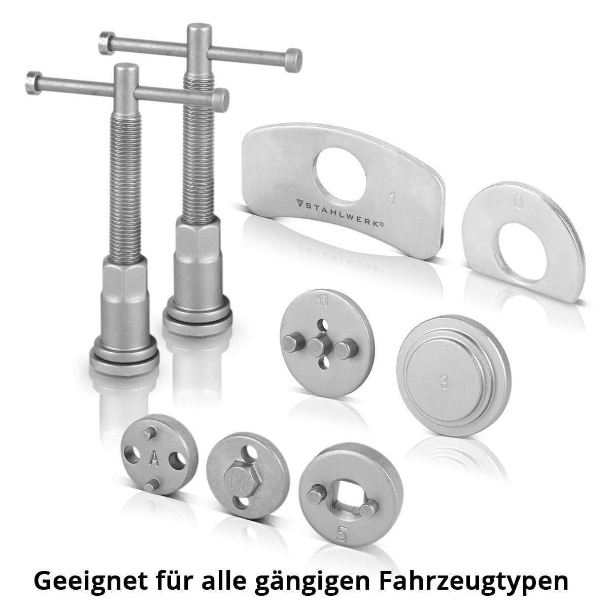 STAHLWERK Kit de réinitialisation du piston de frein 22 pièces Réinitialiseur de piston d'étrier de frein | Réinitialisation des freins | Réinitialisation du piston | Jeu d'outils de réinitialisation pour pistons d'étrier de frein automobile