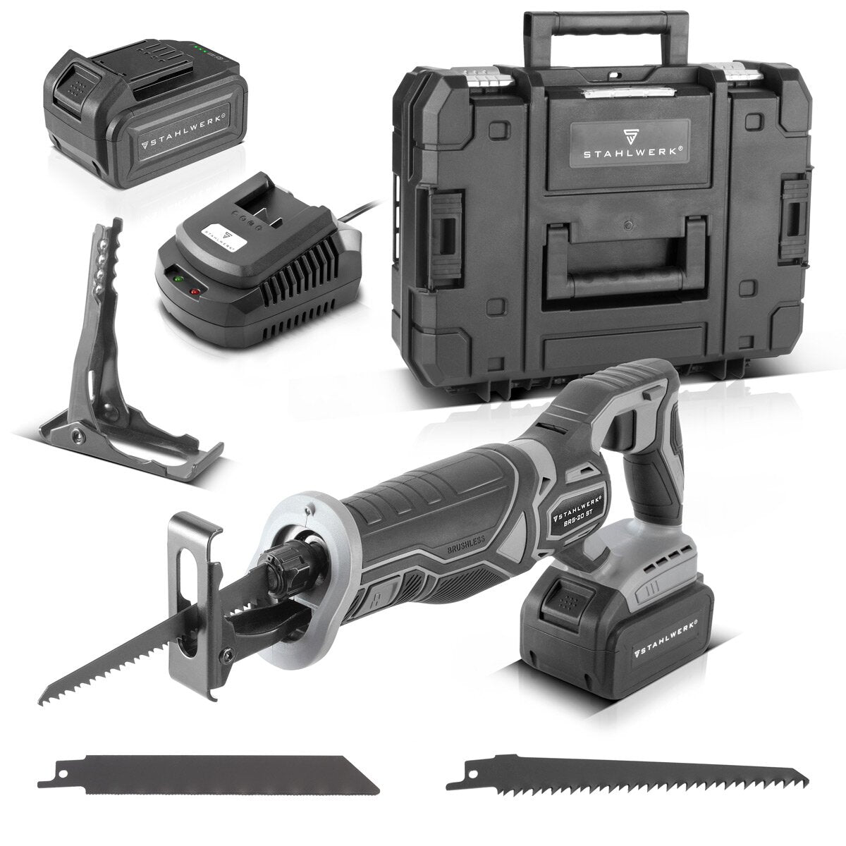 STAHLWERK Brushless Akku Set | Handkreissäge AKS-20 ST | Oszillierendes Multifunktionswerkzeug OMTB-20 ST | Säbelsäge BRS-20 ST | Bohrschrauber ABS-18 ST
