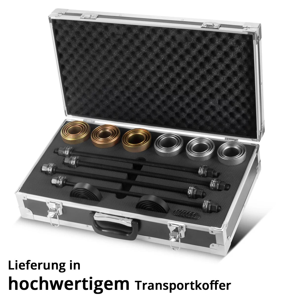 Jeu d'extracteurs de coussinets STAHLWERK | Outil à roulement silencieux | Extracteur de roulement de roue | Outil de roulement de bague | Coffret d'outils de 27 pièces pour le montage et le démontage des roulements de roue et des bagues de châssis