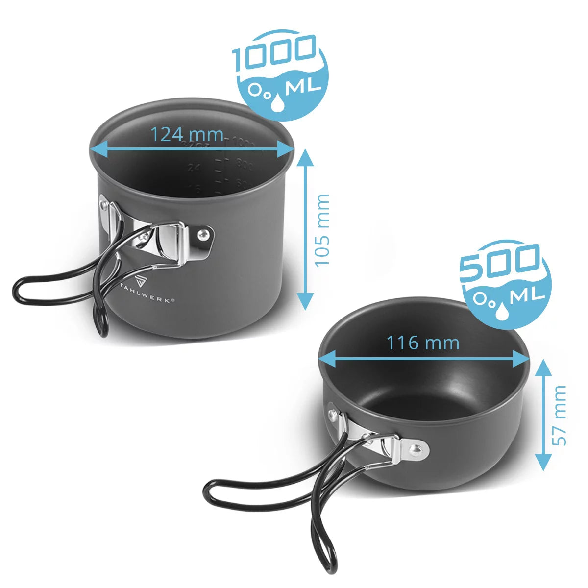 STAHLWERK Batterie de cuisine de camping | Vaisselle de camping en aluminium complète avec casserole, poêle, cuisinière à gaz, bols en plastique et couverts | ensemble de cuisine d'extérieur de haute qualité