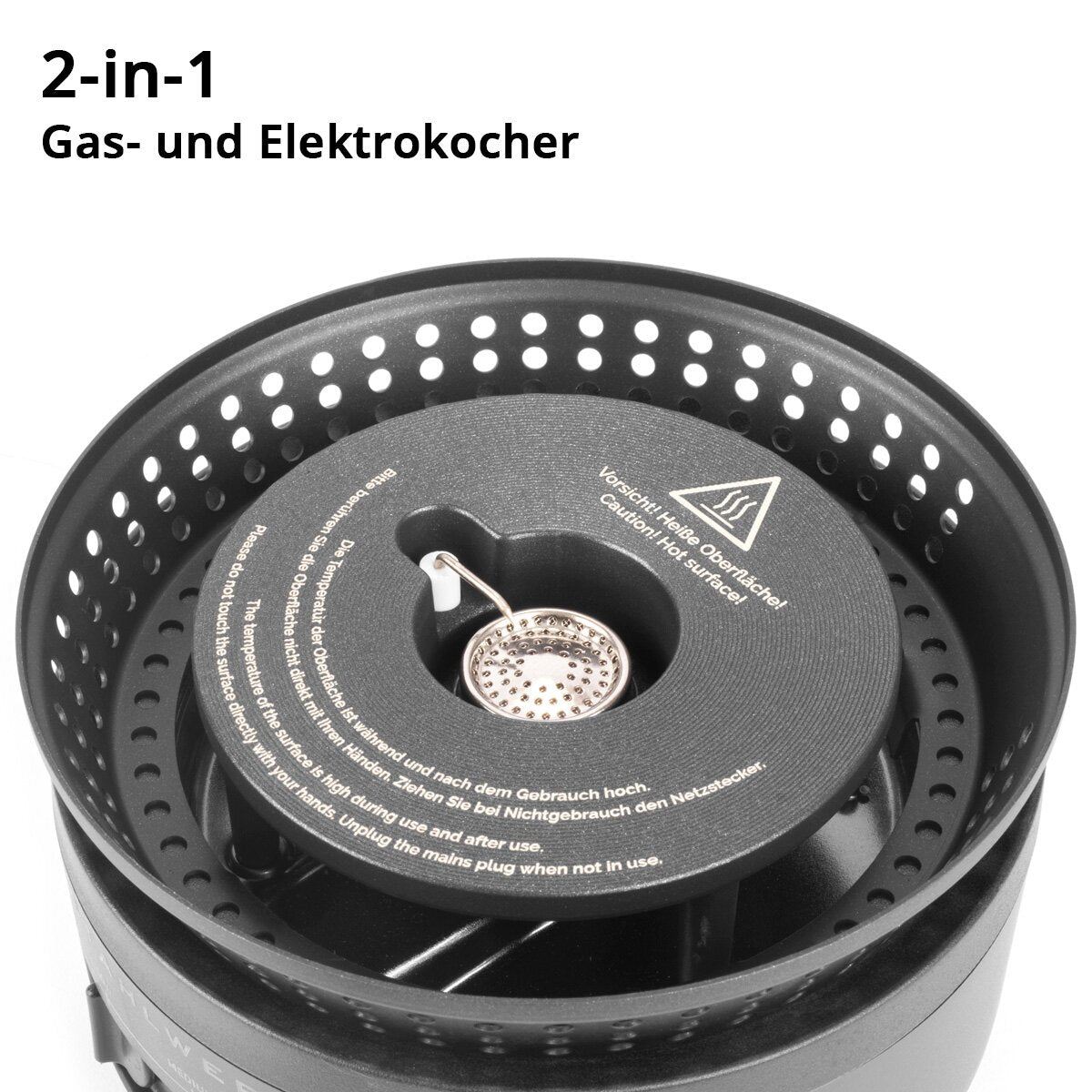 STAHLWERK Camping-Kocher CK-700 ST 2-in1 Elektro- und Gaskocher | Outdoor-Kocher | Camping-Geschirr | Kartuschen-Kocher | Camping-Koch-Set mit Topf und Pfannen