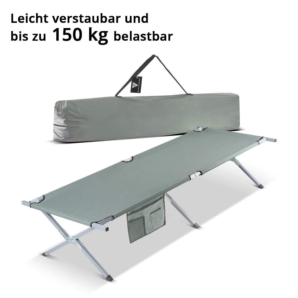STAHLWERK chaise longue de camping CL-190 ST lit de camp pliant avec capacité de charge de 150 kg lit de camping 190 x 63 cm | lit pliant | lit pliant | Chaise longue pliante | Lit d'appoint | Chaise longue pliante avec sac de transport