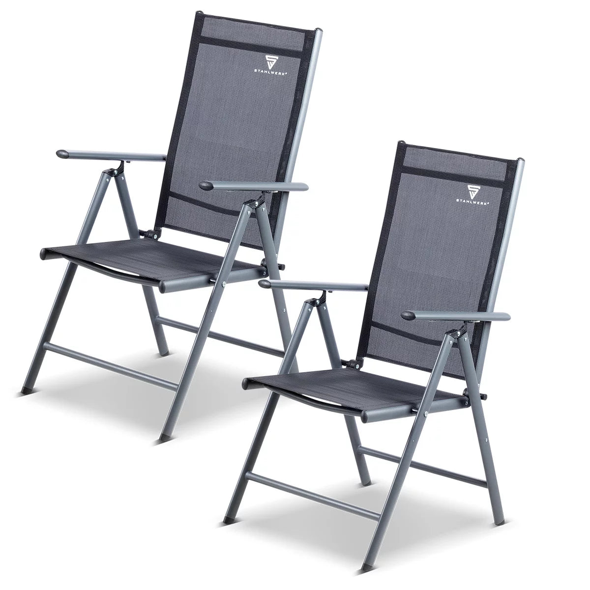 Sedia da campeggio STAHLWERK CS-103 ST Set di 2 sedie da giardino | Sedia pieghevole | sedia pieghevole | Sedia in alluminio | Sedia con schienale alto | Mobili da giardino | Sedia da pesca | Sedia da balcone con braccioli e schienale regolabile