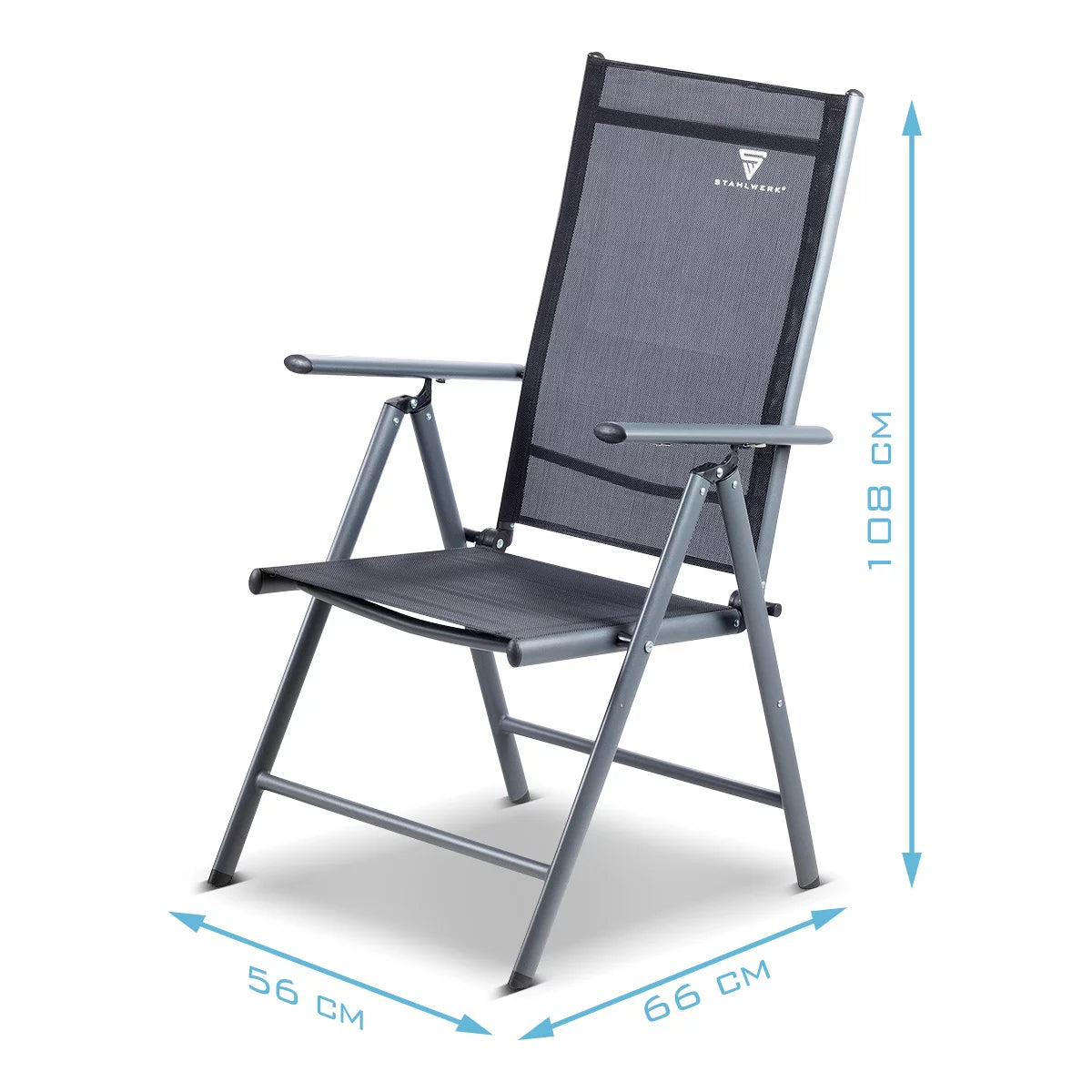 STAHLWERK Chaise de camping CS-103 ST Lot de 4 chaises de jardin | Chaise pliante | chaise pliante | Chaise en aluminium | Chaise à dossier haut | Meubles de terrasse | Chaise de pêche | Chaise de balcon avec accoudoir et dossier réglable
