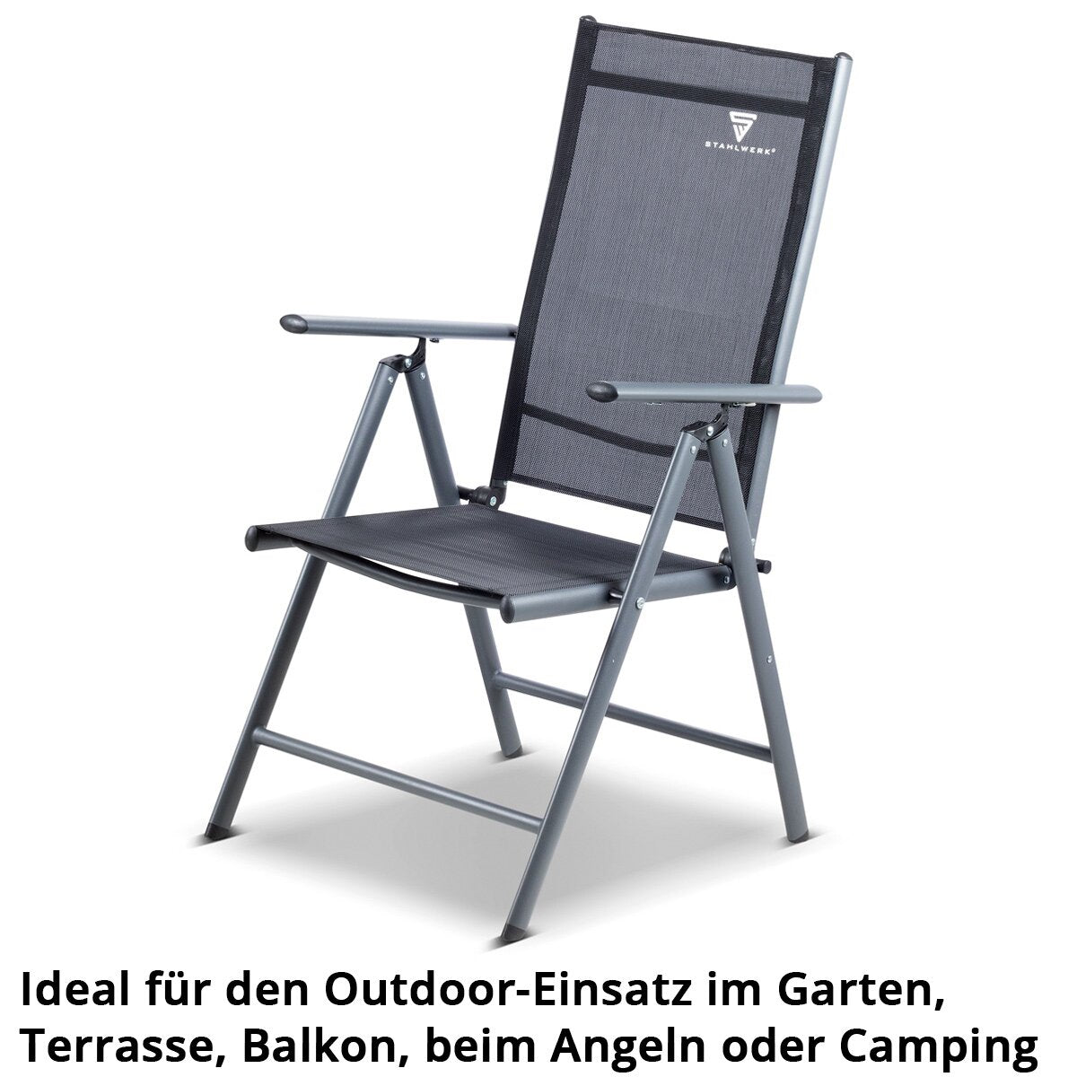 STAHLWERK chaise de camping CS-103 ST chaise de jardin | Chaise pliante | chaise pliante | Chaise en aluminium | Chaise à dossier haut | Chaise de terrasse | Chaise de pêche | Chaise de balcon avec accoudoir et dossier réglable