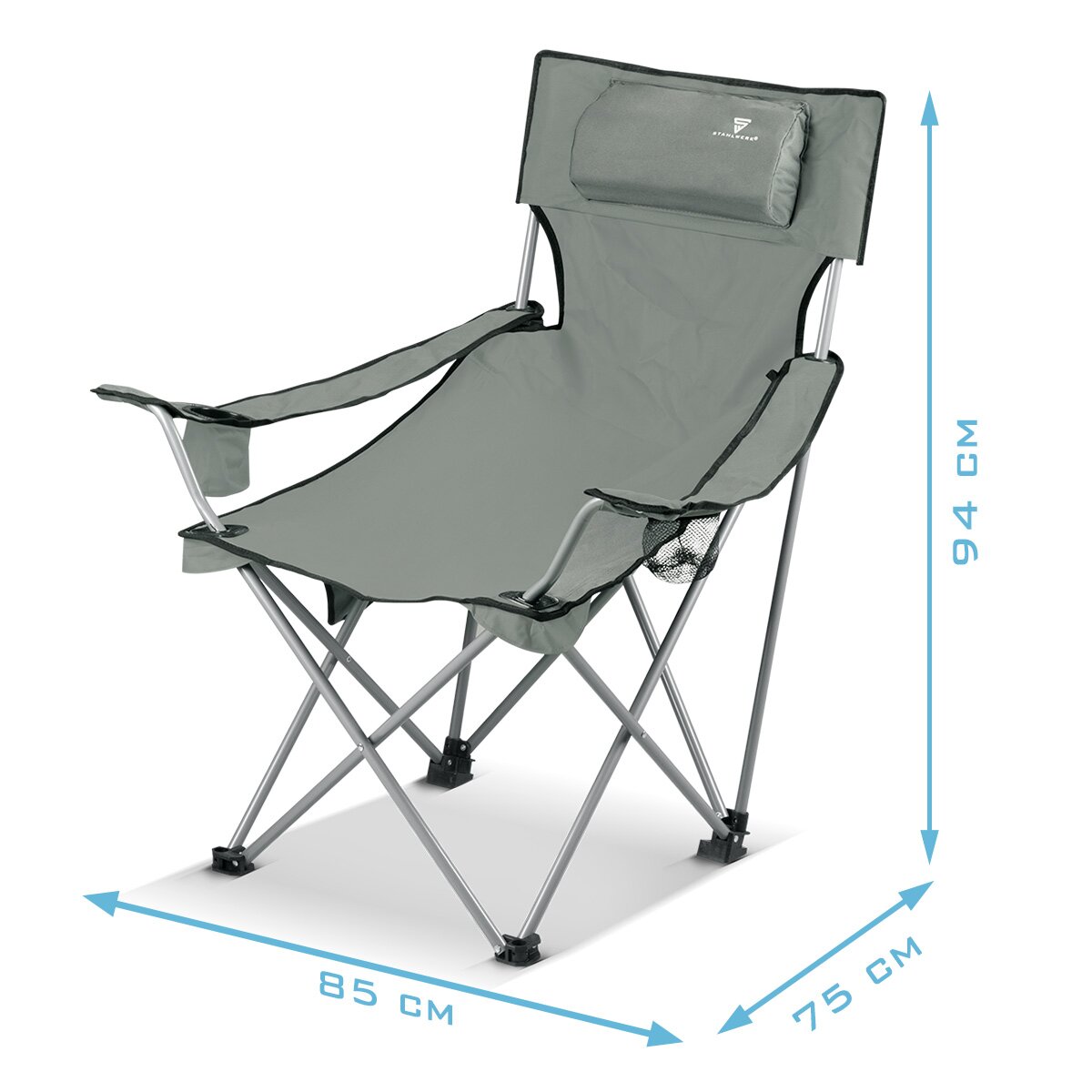 STAHLWERK Campingstuhl CS-95 ST Gartenstuhl | Klappstuhl | Klappsessel | Anglerstuhl | Faltstuhl | Faltsessel | Anglersessel mit Armlehne, Seitentasche, Kopfstütze, Becherhaltern und Transporttasche