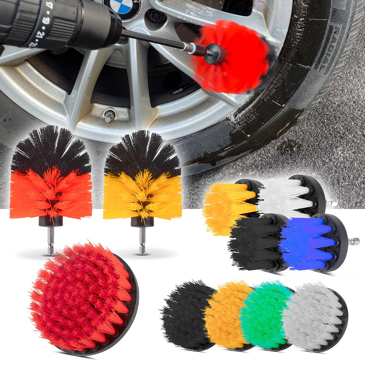 STAHLWERK brush attachment set of 45 for cordless screwdrivers and drills, Velcro sanding pads, cleaning brushes and polishing sponges with standard bit holder including extension adapter