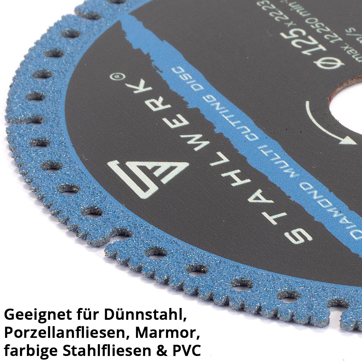 STAHLWERK Diamond Multi Cutting Disc Set of 2 125 x 22.23 mm | Steel, porcelain, marble, PVC | High cutting precision & long service life