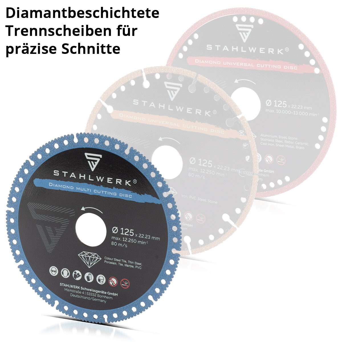 STAHLWERK Disque à tronçonner diamant multi, lot de 2, 125 x 22,23 mm | Acier, porcelaine, marbre, PVC | Haute précision de coupe et longue durée de vie