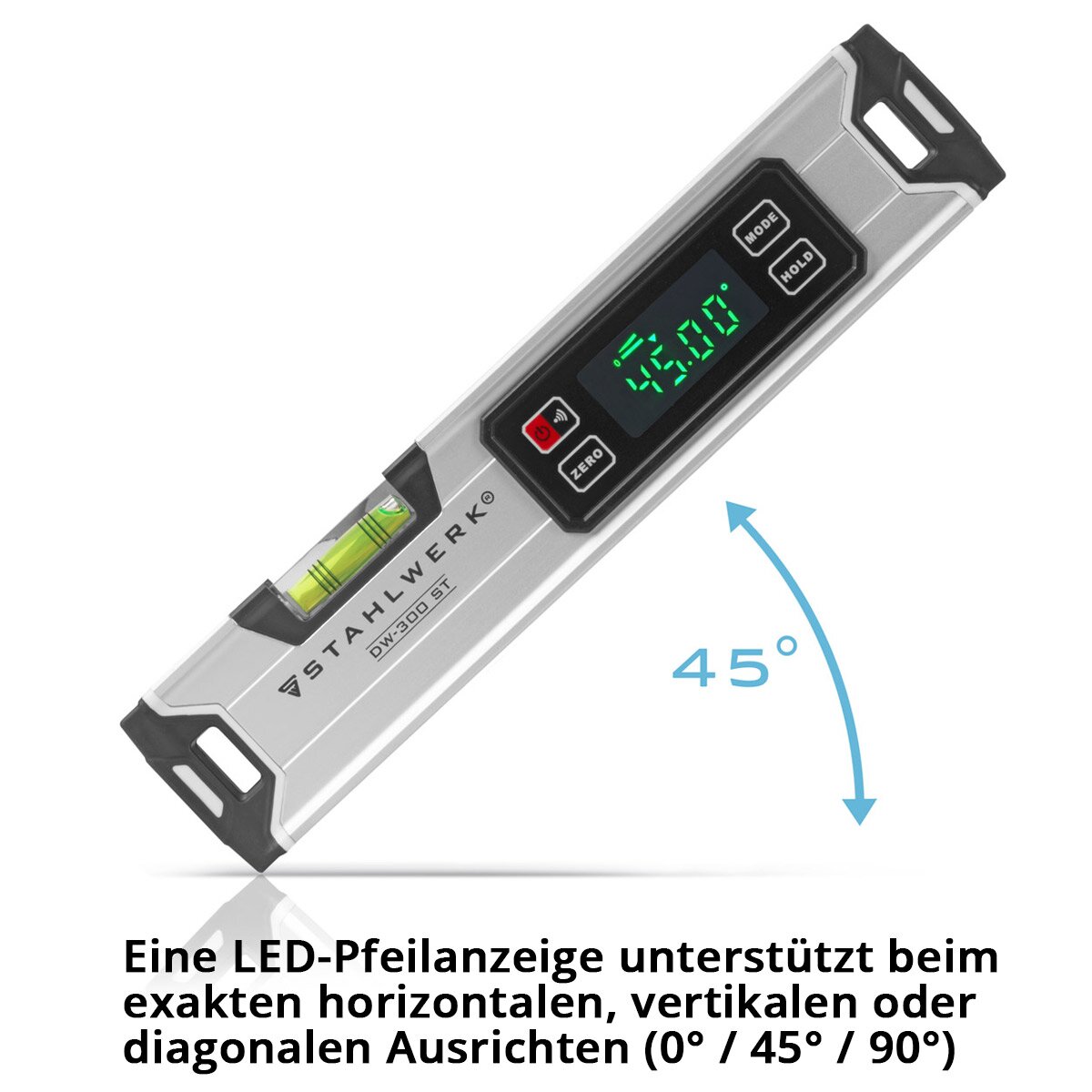 STAHLWERK Digitale Wasserwaage DW-300 ST aus Aluminium mit 300 mm Länge magnetische Richtwaage | Magnet-Wasserwaage | Aluminium-Wasserwaage | Digital-Wasserwaage | Winkelmesser