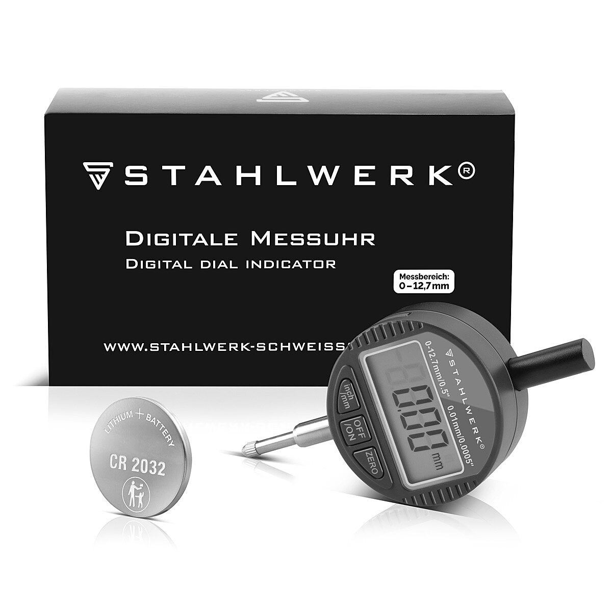 Comparateur numérique STAHLWERK avec plage de mesure 0-12,7 mm (0,5"), sonde de mesure pour des mesures précises en millimètres et en pouces