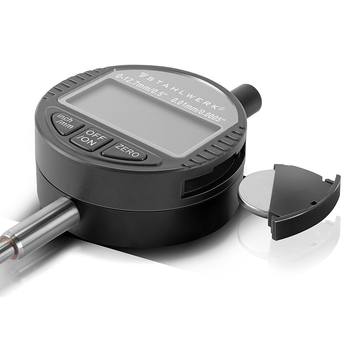 Comparateur numérique STAHLWERK avec plage de mesure 0-12,7 mm (0,5"), sonde de mesure pour des mesures précises en millimètres et en pouces