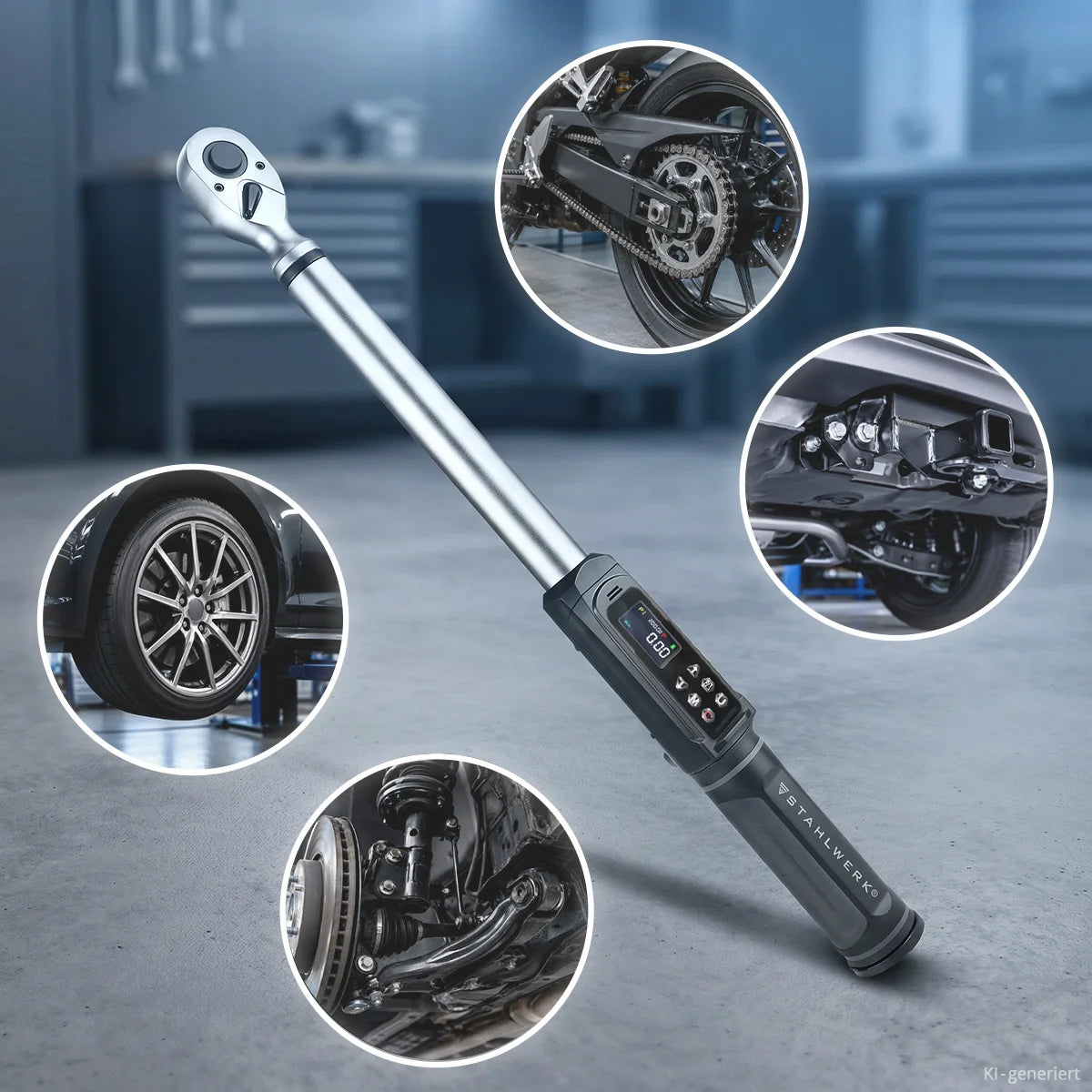 Llave dinamométrica digital STAHLWERK 3-200 Nm montaje 1/2" | 72 dientes | 510 mm | con certificado de calibración | carraca reversible | llave de carraca | carraca | pantalla LED y caja de transporte