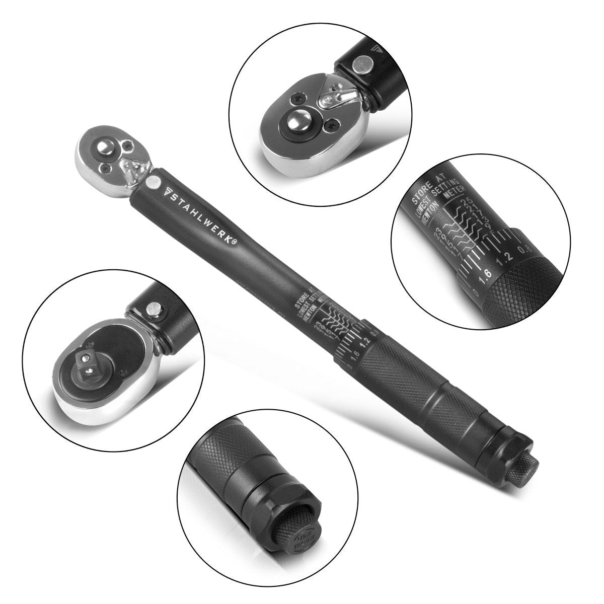 Llave dinamométrica STAHLWERK TW-25 ST 5-25 Nm Carraca reversible de 1/4" pulgadas | llave de carraca | carraca | carraca con escala micrométrica