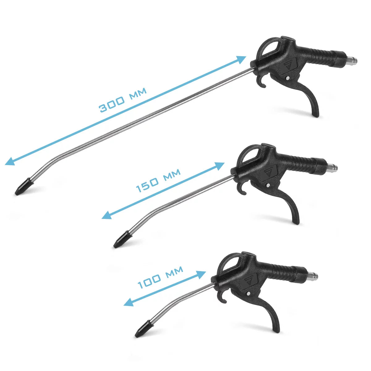 STAHLWERK 3-piece compressed air blow gun set | Nozzle lengths 100, 150 and 300 mm | 6 bar working pressure | 1/4" coupling | Ergonomic compressed air cleaning gun for automotive workshops and crafts