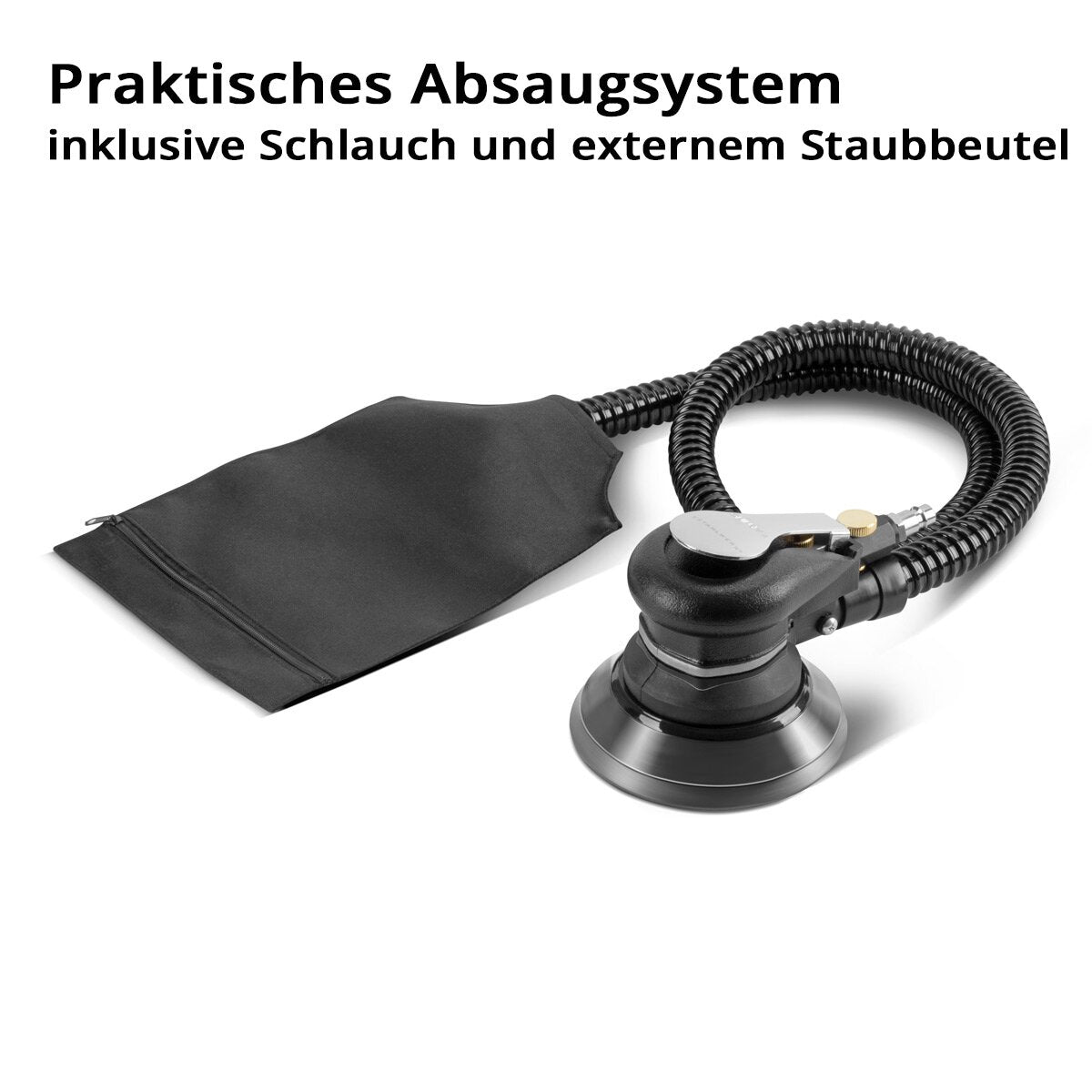 STAHLWERK Druckluft Exzenterschleifer DES-125 ST mit 14er Set Gitternetz-Klett-Schleifscheiben P60-P320 Druckluftschleifer mit 125 mm Schleifteller | Poliermaschine mit Absaugsystem und Staubsack