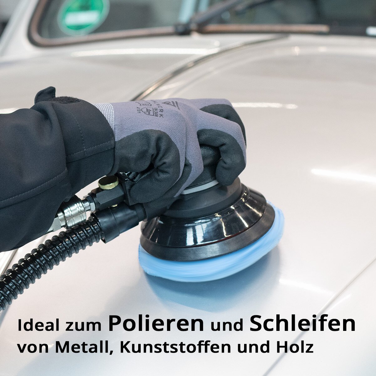 STAHLWERK Druckluft Exzenterschleifer DES-125 ST mit 14er Set Gitternetz-Klett-Schleifscheiben P60-P320 Druckluftschleifer mit 125 mm Schleifteller | Poliermaschine mit Absaugsystem und Staubsack