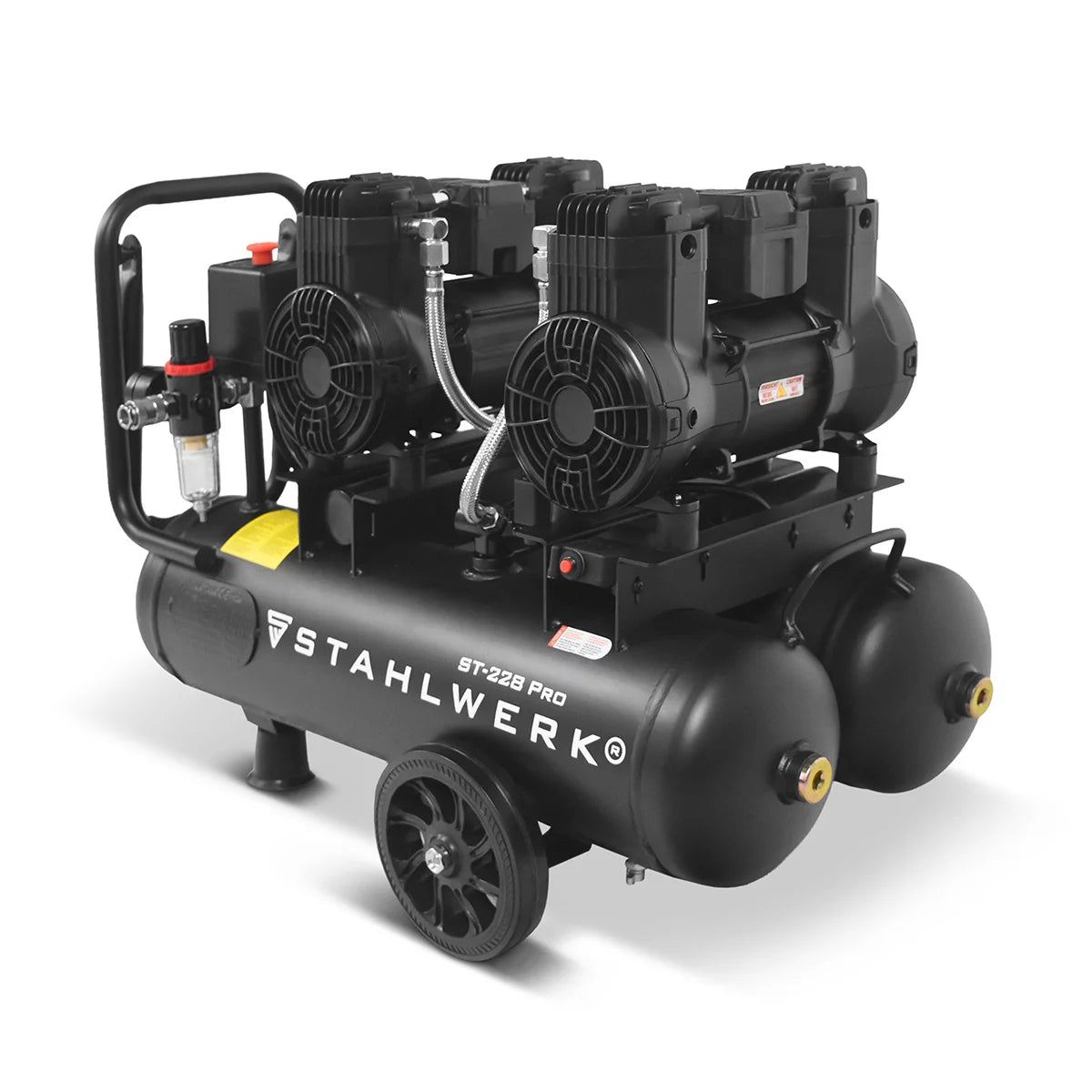 STAHLWERK Kompressor ST-228 Pro mit 8 bar | 3,54 PS | 2,6 kW | 410 l/min | 22 L Tank ölfreier Druckluft-Kompressor | Kolben-Kompressor | Silent-Kompressor | Flüster-Kompressor mit Brushless-Motoren