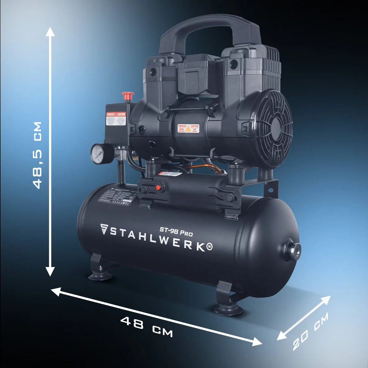 STAHLWERK Kompressor ST-98 Pro mit 8 bar | 1,22 PS | 0,90 kW | 170 l/min | 9 L Tank ölfreier Druckluft-Kompressor | Kolben-Kompressor | Silent-Kompressor | Flüster-Kompressor mit Brushless-Motoren