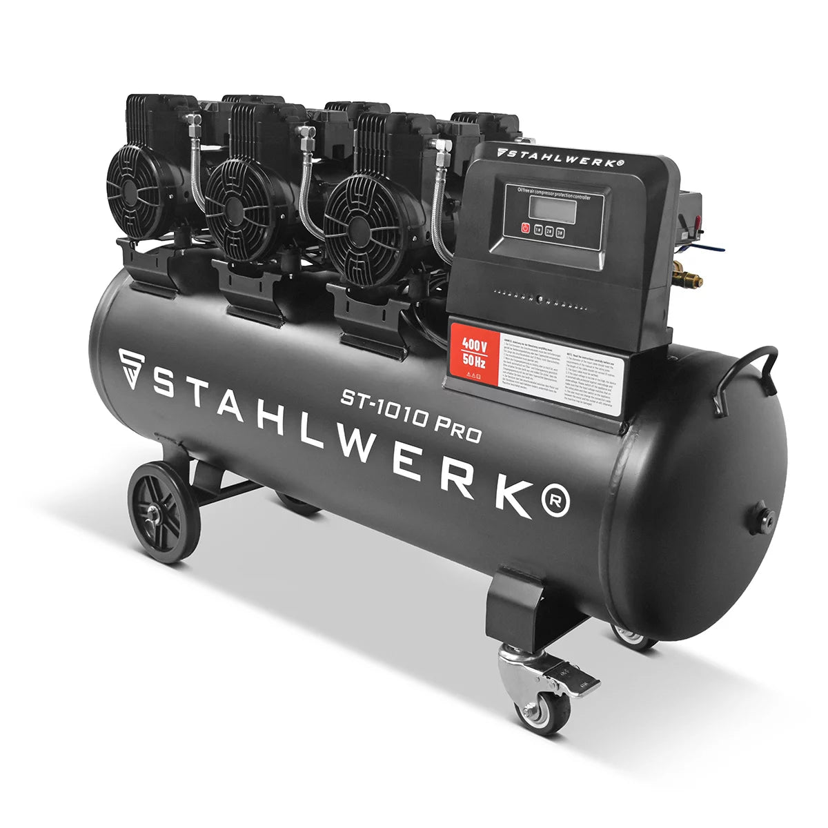 Compresseur STAHLWERK ST-1010 Pro avec 10 bars | 5,91 ch | 4,35 kW | 750 l/min | Compresseur d'air comprimé sans huile avec réservoir de 120 L | Compresseur à pistons | Compresseur silencieux | Compresseur silencieux avec moteurs sans balais