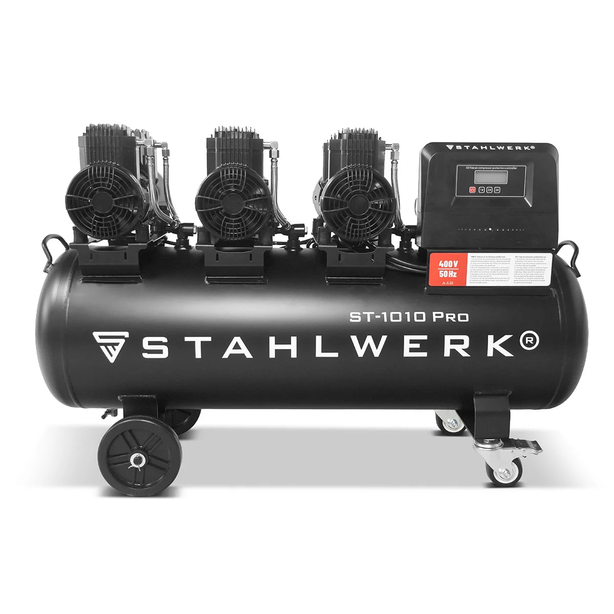 Compresseur STAHLWERK ST-1010 Pro avec 10 bars | 5,91 ch | 4,35 kW | 750 l/min | Compresseur d'air comprimé sans huile avec réservoir de 120 L | Compresseur à pistons | Compresseur silencieux | Compresseur silencieux avec moteurs sans balais