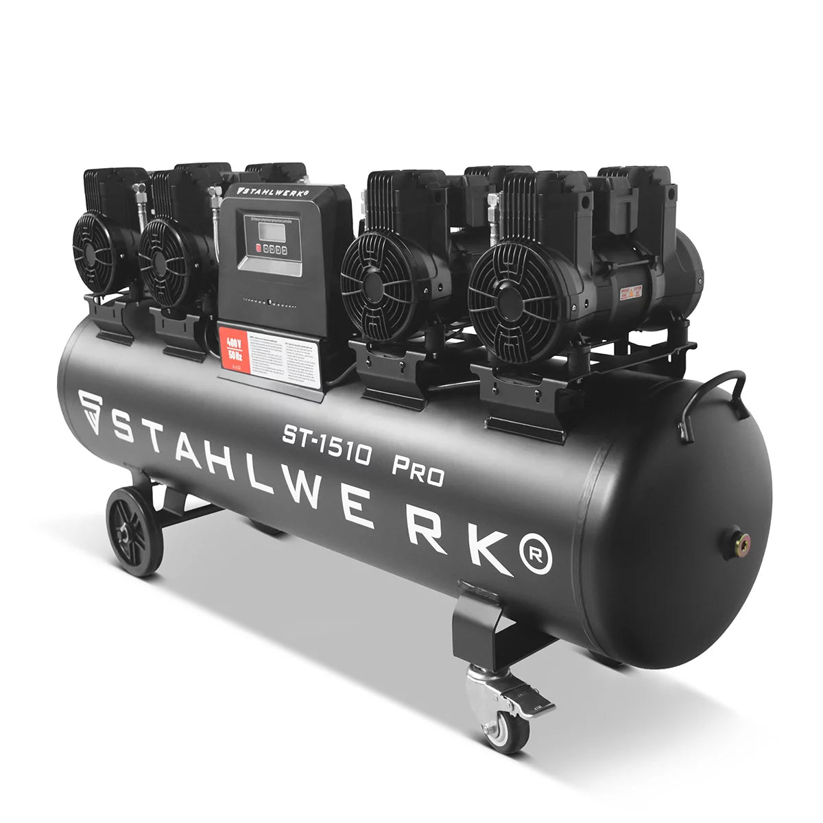 Compresseur STAHLWERK ST-1510 Pro avec 10 bars | 7,89 ch | 5,80 kW | 1000 l/min | Compresseur d'air comprimé sans huile avec réservoir de 150 L | Compresseur à pistons | Compresseur silencieux | Compresseur silencieux avec moteurs sans balais