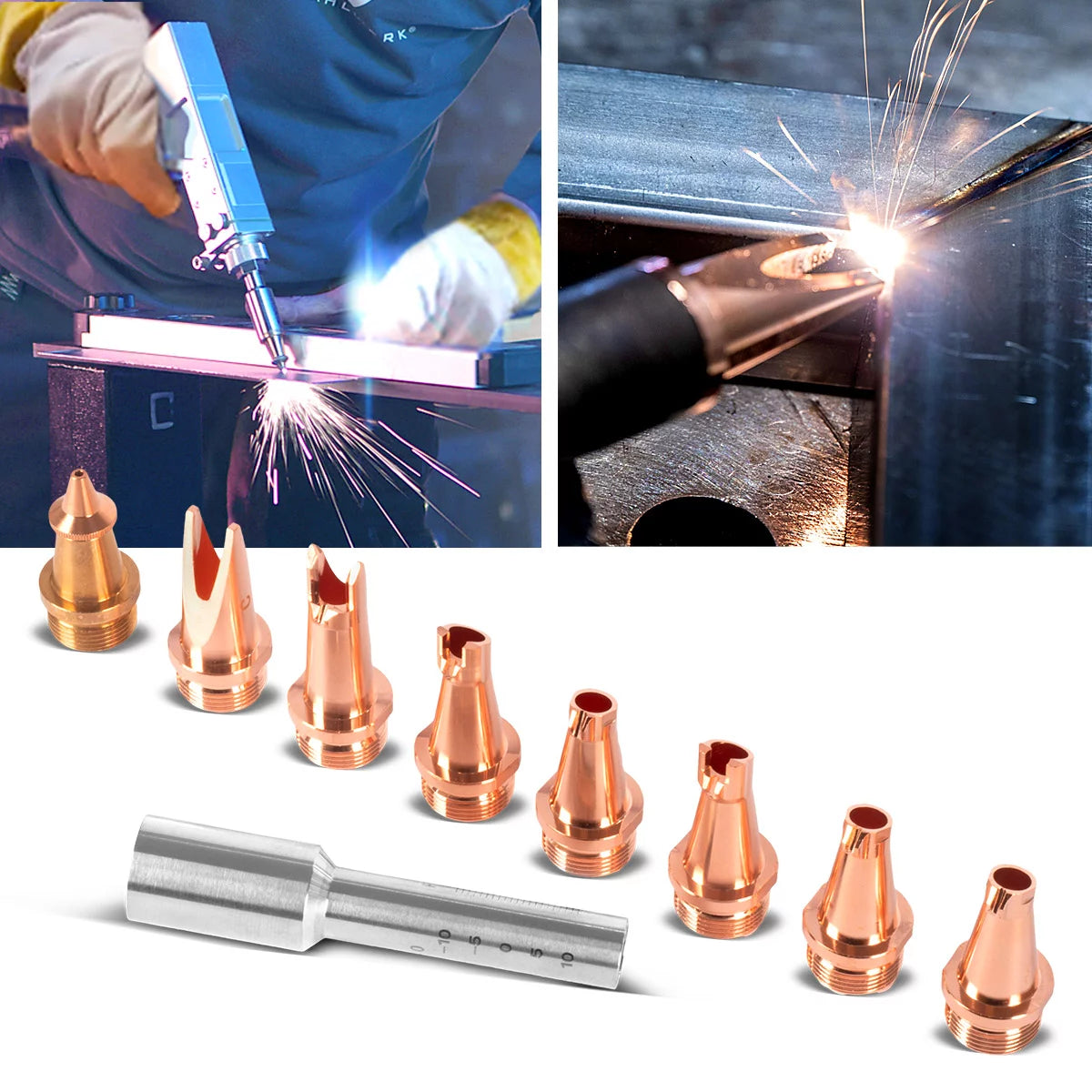 STAHLWERK Laser-Düsen 9er Set Profi-Zubehör für Laser-Schweißbrenner SUP 23T | Laser-Schweißgeräte-Zubehör mit 7 Schweißdüsen, 1 Schneiddüse und 1 Düsenträger inklusive Schutzbox
