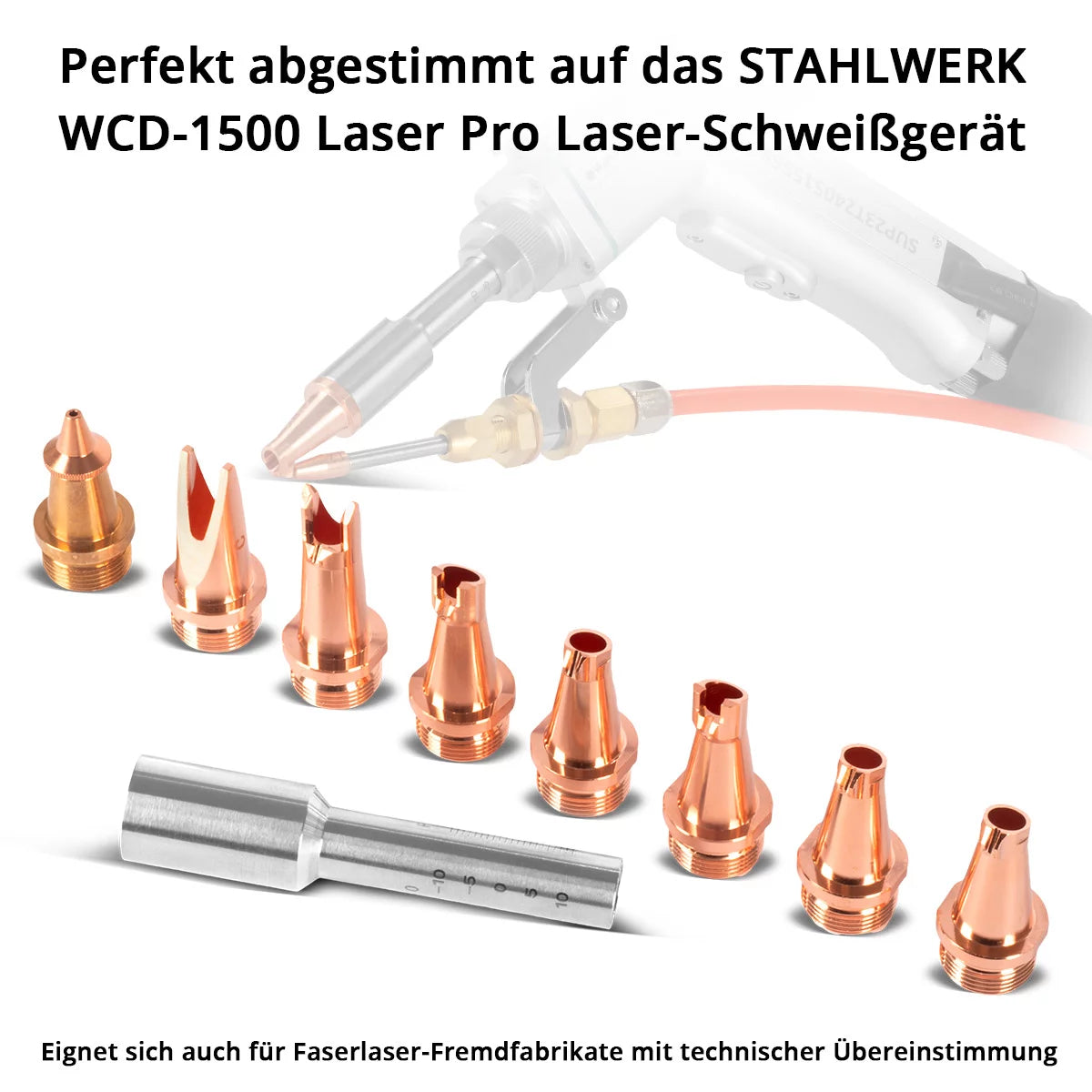 STAHLWERK Laser-Düsen 9er Set Profi-Zubehör für Laser-Schweißbrenner SUP 23T | Laser-Schweißgeräte-Zubehör mit 7 Schweißdüsen, 1 Schneiddüse und 1 Düsenträger inklusive Schutzbox