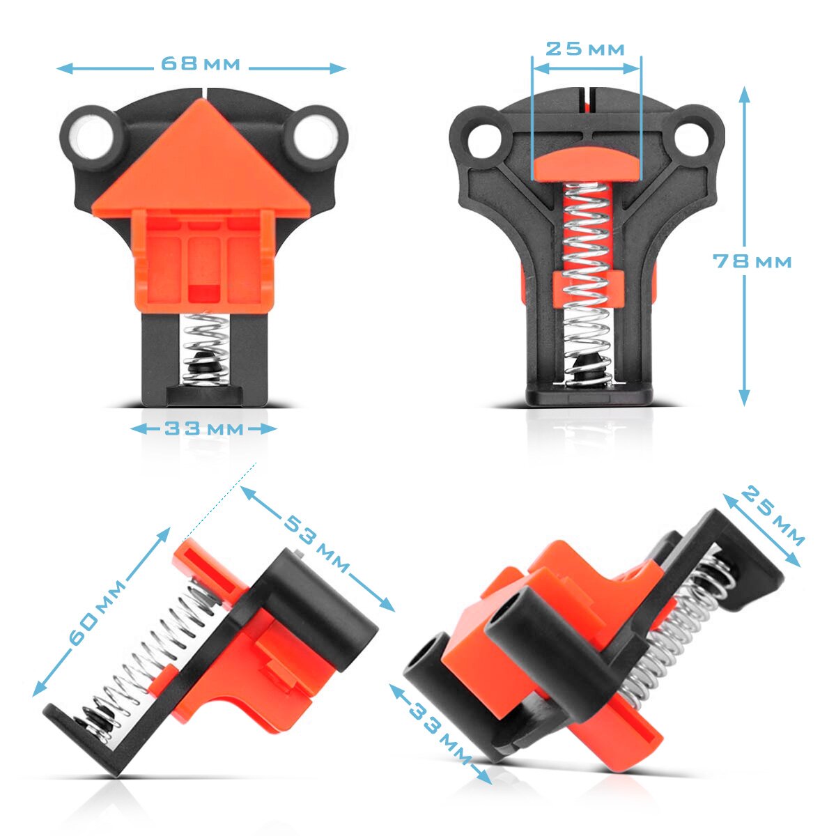 STAHLWERK jeu de 4 pinces d'angle 60° | 90° | Pince d'angle 120° | Pince d'angle | Pince d'angle | Tendeur de cadre | Pince d'angle | Pinces d'angle pour l'alignement et la fixation