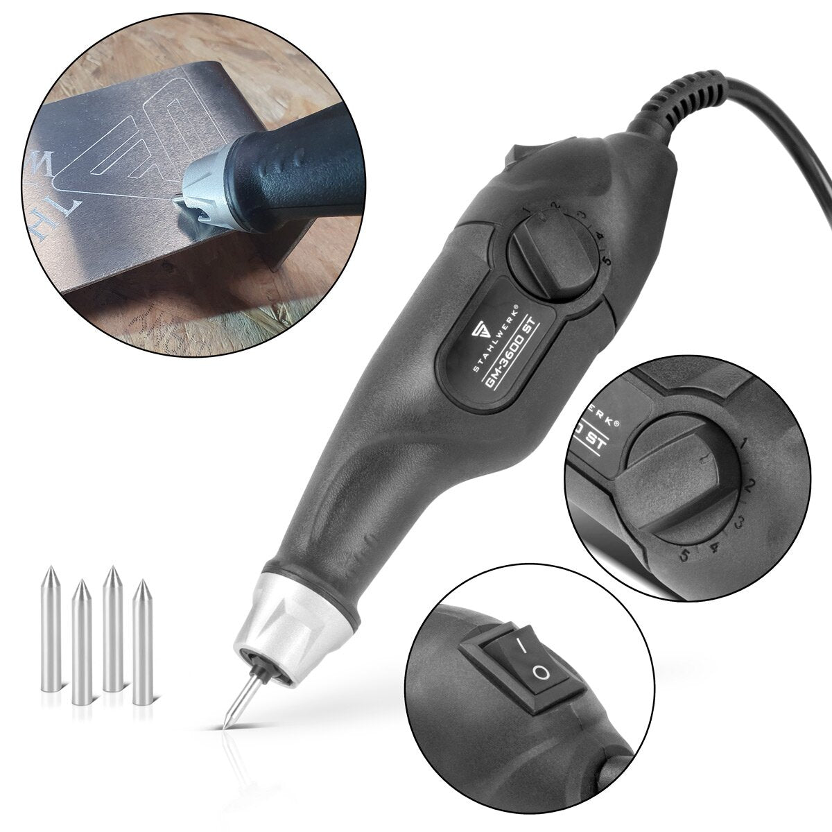 STAHLWERK engraving machine GM-3600 ST with 24 W electric engraver | Engraving pen | Engraving device | Engraving device | cutter | Engraving tool with 5 stroke depth settings for precise engraving work