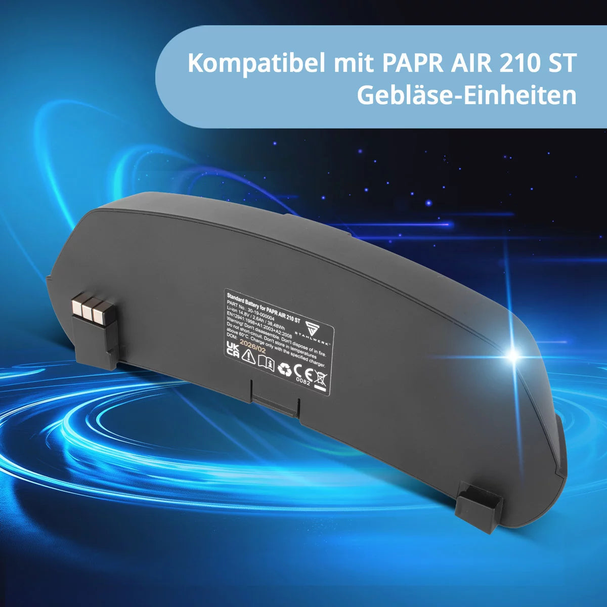 Batterie de rechange STAHLWERK pour casques de soudage à air frais avec unité de ventilation | Batterie Li-Ion 2,6 Ah | Accessoires pour masques de soudage MASTER AIR et BOOSTER AIR | Système de filtration d'air neuf PAPR AIR 210 ST