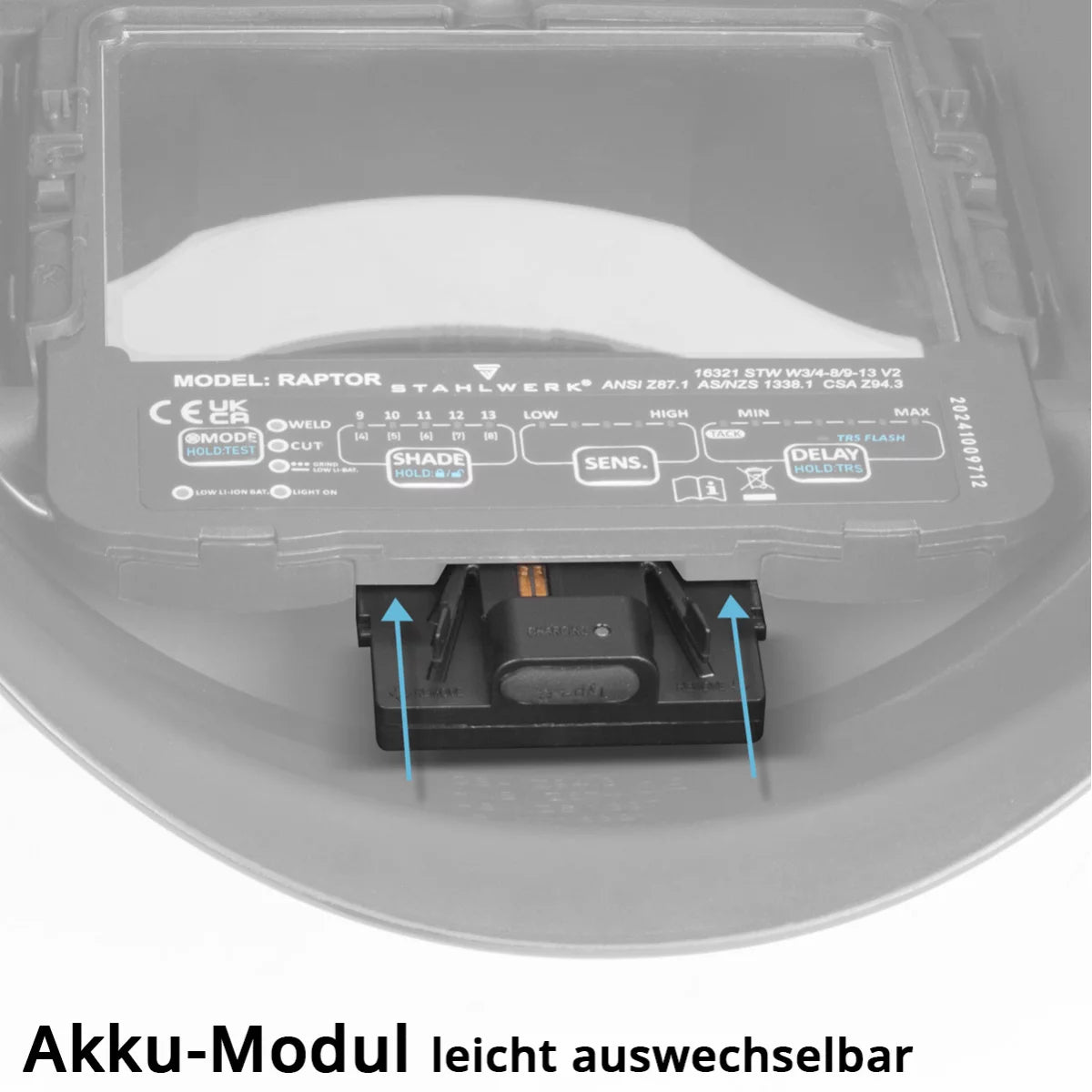 Module de batterie de remplacement STAHLWERK pour casque de soudage avec lampe frontale LED RAPTOR | Batterie Li-ion rechargeable pour phare LED | Port USB-C| Lumière LED de la batterie de remplacement