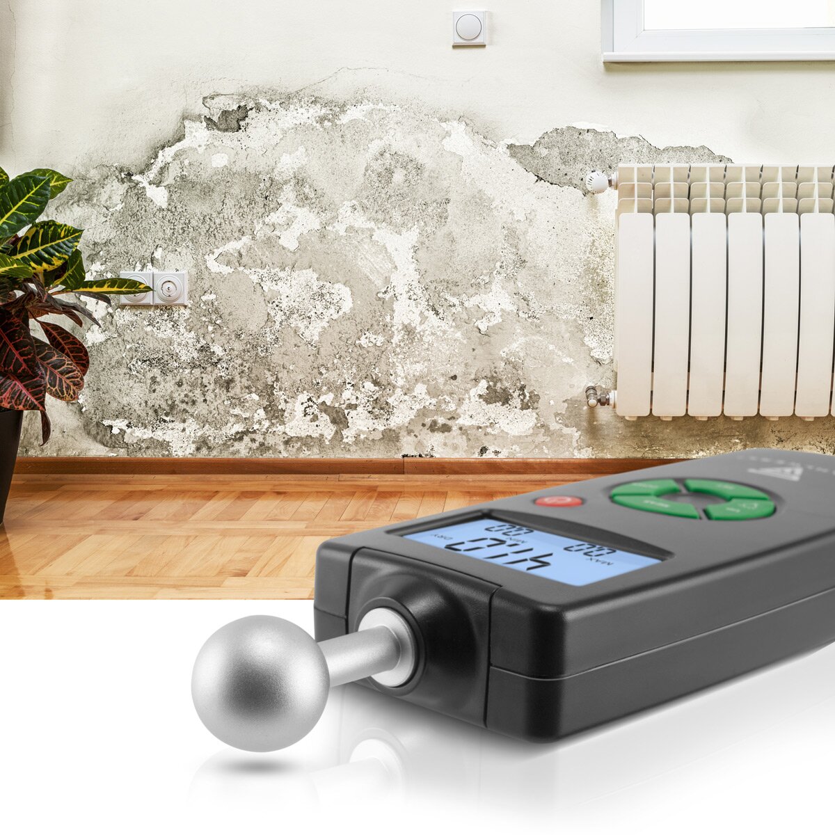 STAHLWERK FM-100 ST professional moisture meter with 40 mm measuring depth and ball head, precise moisture meter / moisture meter for walls, wood, plaster, plaster and cement