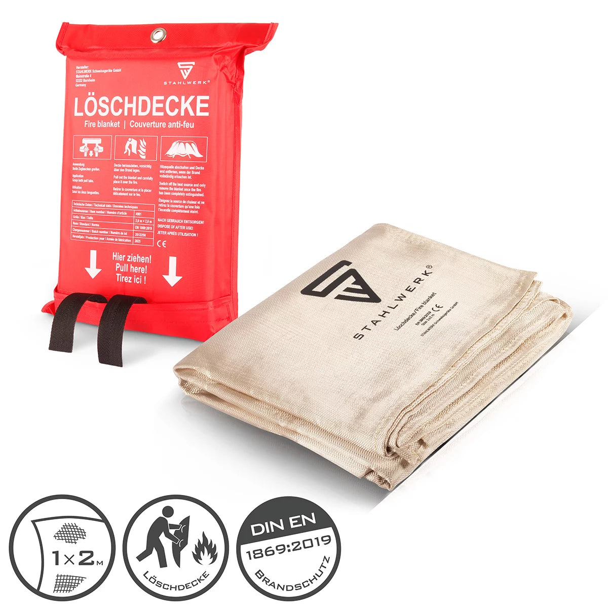 STAHLWERK fire blanket 200 x 100 cm fiberglass DIN EN 1869:2019 fire protection blanket | Fire blanket | Fire blanket | Extinguishing mat | Emergency blanket | Welder's blanket