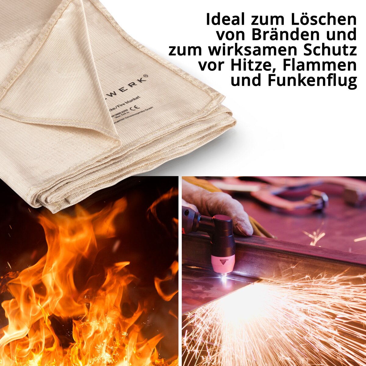 Couverture anti-feu STAHLWERK 200 x 200 cm en fibre de verre DIN EN 1869:2019 couverture coupe-feu | Couverture anti-feu | Couverture anti-feu | Tapis d'extinction | Couverture de soudeur | Couverture d'urgence