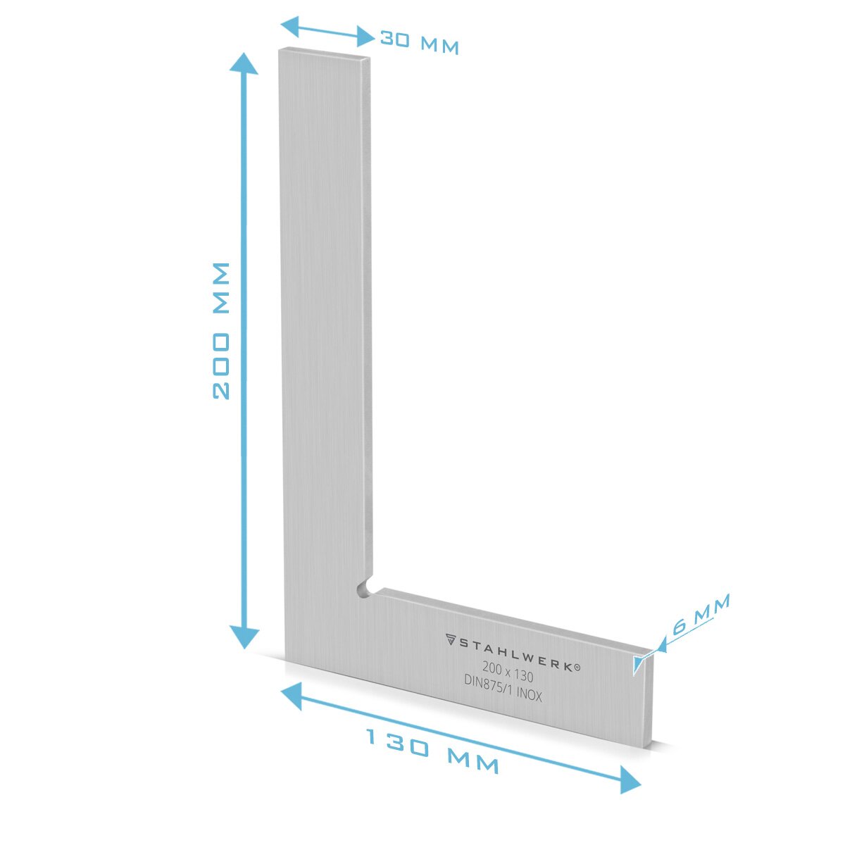 STAHLWERK angle plat 90° 200 x 130 mm DIN 875/1 angle de contrôle / angle de serrurier / angle d'arrêt / angle de précision en acier inoxydable