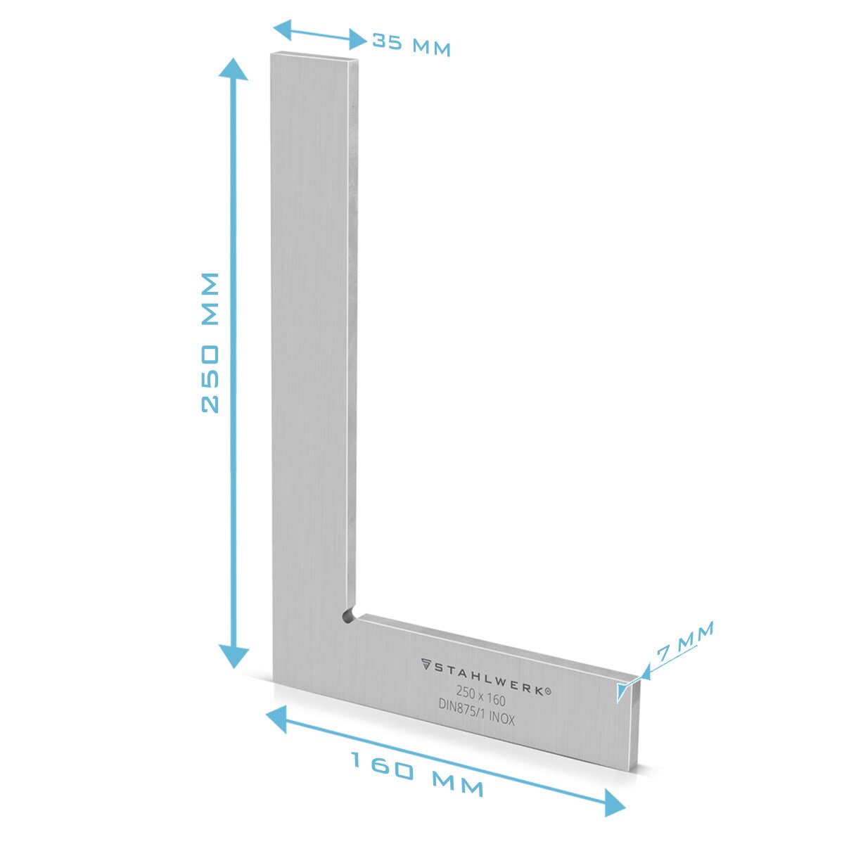 Angolo piatto STAHLWERK 90° 250 x 160 mm DIN 875/1 angolo di controllo / angolo da fabbro / angolo di arresto / angolo di precisione in acciaio inossidabile